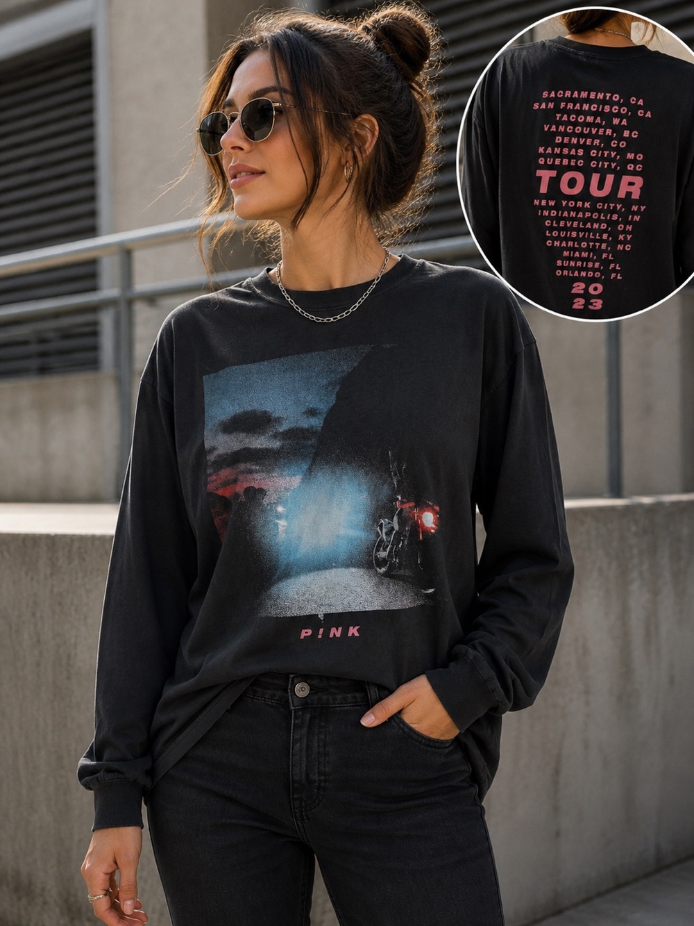 P!NK 2023 Tour Long Sleeve Concert Shirt Small Black Graphic Tee